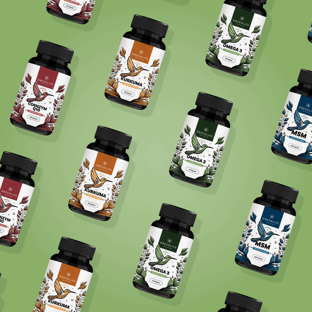 Anordnung verschiedener Produkte von Greenlife Nutrition